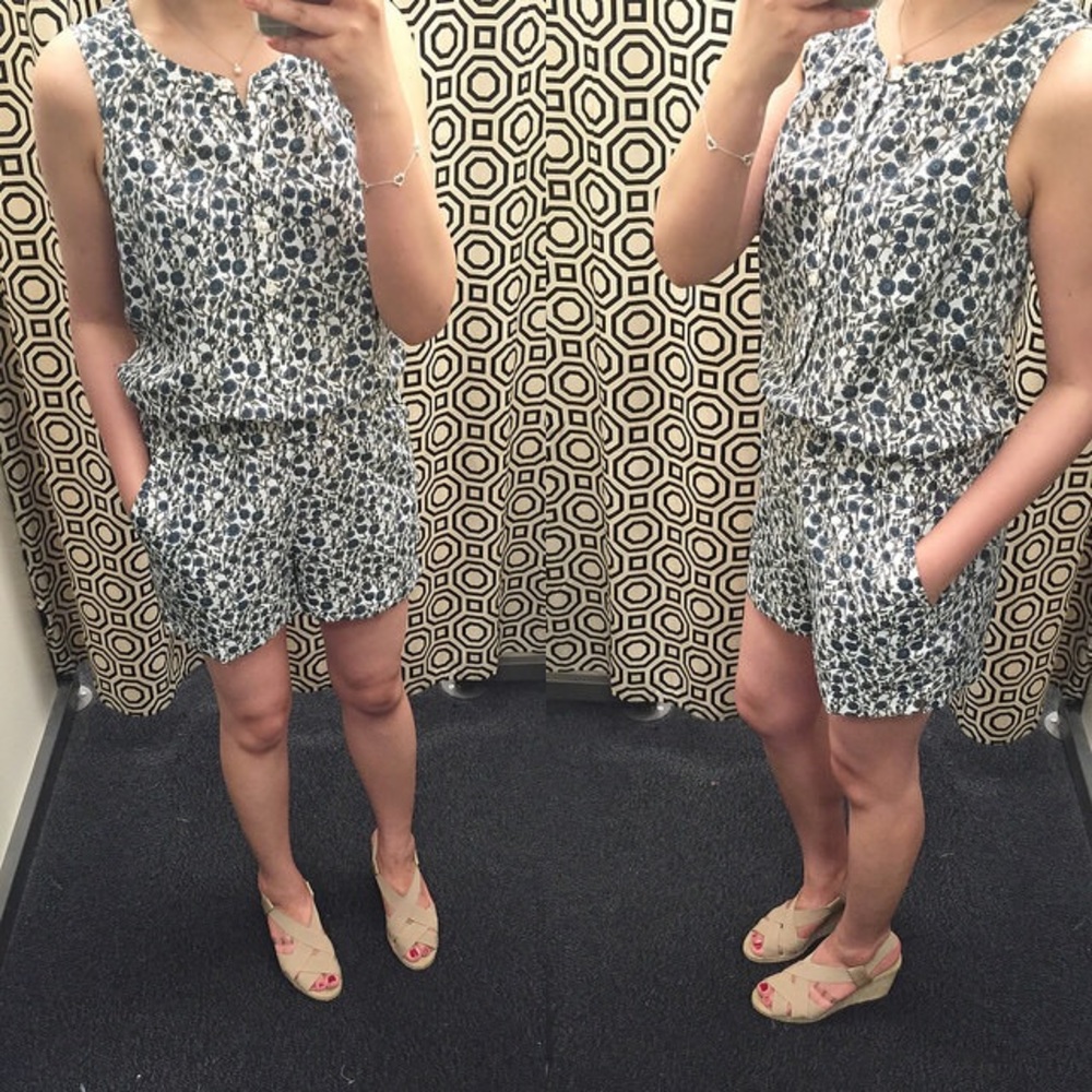 LOFT White Romper with Blue & Green Floral Design!